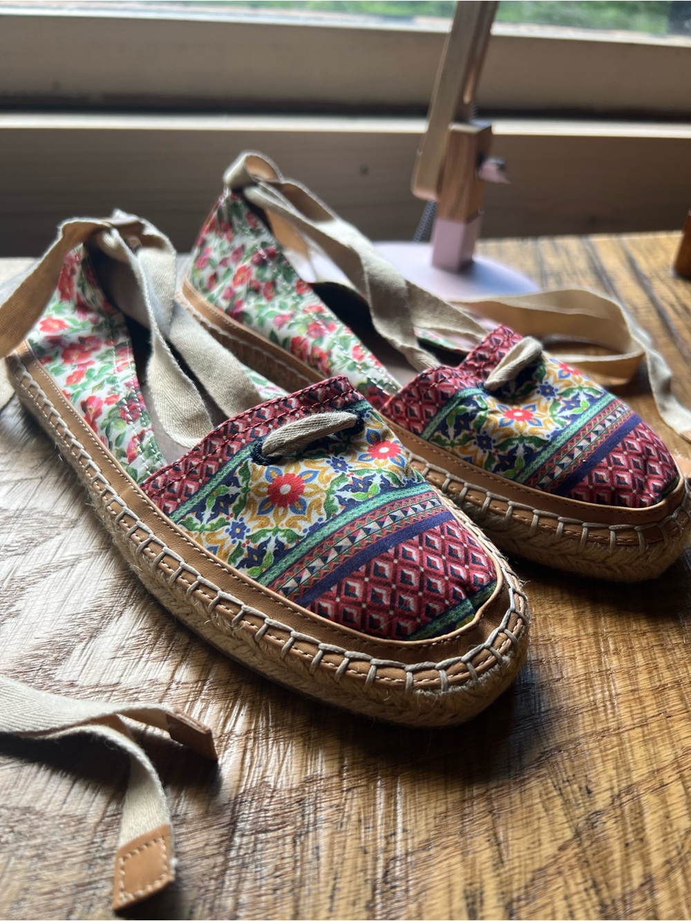 ANTONIO MELANI Floral Multicolor Espadrille Tie-Up Flats